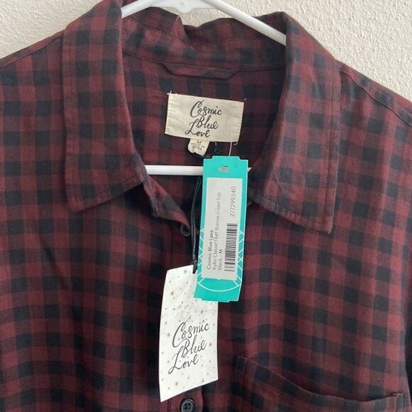 Cosmic Blue Love Top Button Down Black/Cheery NWT M